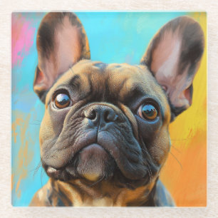 MOOIE SCHILDERIJ FRANSE BULLDOG GLAZEN ONDERZETTER