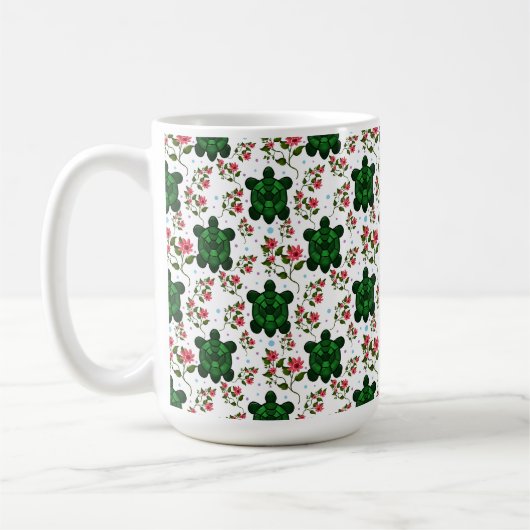 Mooie Schildpad en Bloemige Naadloos Patroon  Koffiemok (Links)