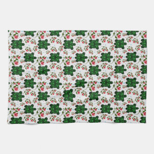 Mooie Schildpad en Bloemige Naadloos Patroon  Theedoek