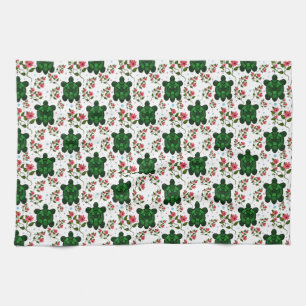 Mooie Schildpad en Bloemige Naadloos Patroon  Theedoek