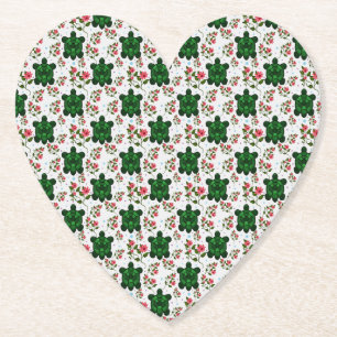 Mooie Schildpad en Bloemloze Naadloos Patroon  Kartonnen Onderzetters