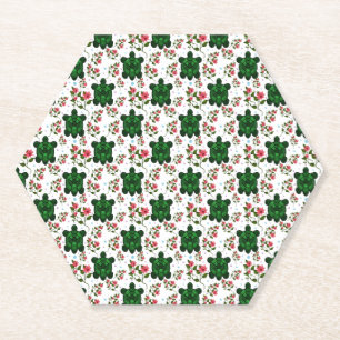 Mooie Schildpad en Bloemloze Naadloos Patroon  Kartonnen Onderzetters