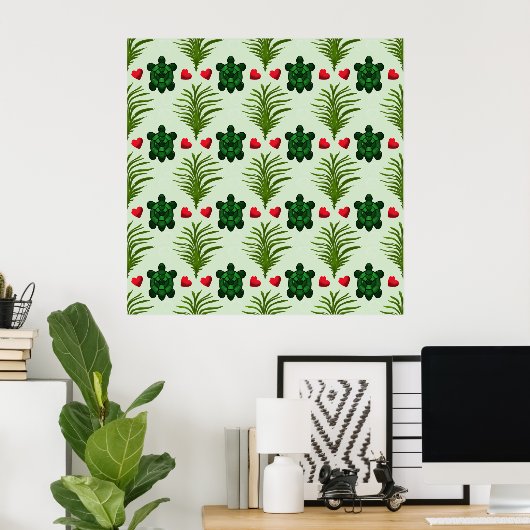 Mooie Schildpad Patroon Esthetiek | Tropische Blad Poster (Thuiskantoor)