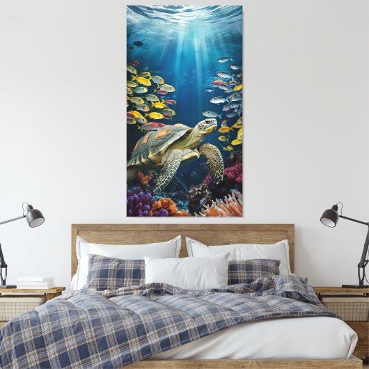 Mooie Schildpad, Vis en Zee Planten Canvas Print (Insitu (Slaapkamer))