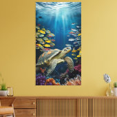 Mooie Schildpad, Vis en Zee Planten Canvas Print (Insitu (Woonkamer))