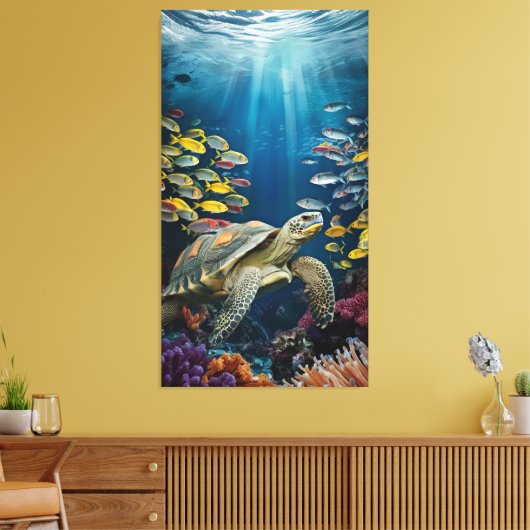 Mooie Schildpad, Vis en Zee Planten Canvas Print (Insitu (Woonkamer))