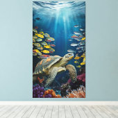 Mooie Schildpad, Vis en Zee Planten Canvas Print (Insitu (Houten vloer))