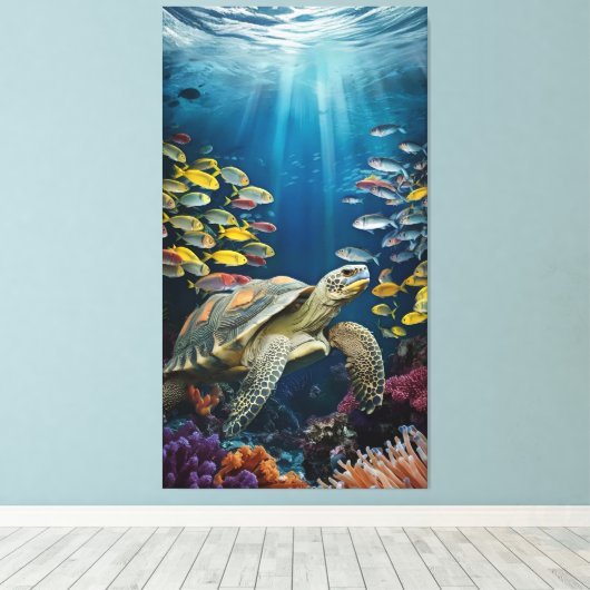 Mooie Schildpad, Vis en Zee Planten Canvas Print (Insitu (Houten vloer))