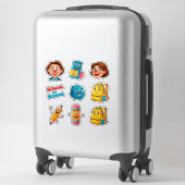 Mooie schoolsticker-set met cartoonpersonages sticker (Koffer)