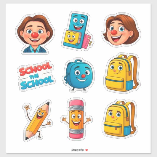 Mooie schoolsticker-set met cartoonpersonages sticker (Vel)