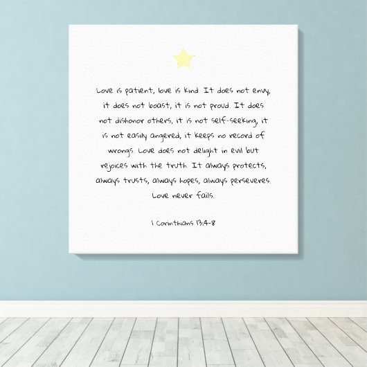 Mooie Schrift Bijbel Quote 1 Korintiërs 13:4 Canvas Afdruk (Insitu (Houten vloer))