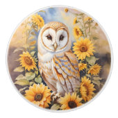 Mooie schuur uil en zonnebloemen keramische knop (Voorkant)