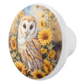 Mooie schuur uil en zonnebloemen keramische knop (Rechts)