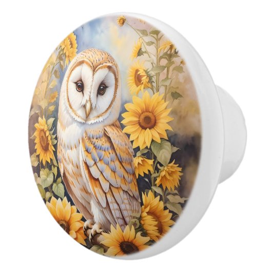Mooie schuur uil en zonnebloemen keramische knop (Rechts)
