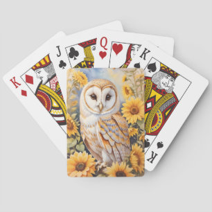Mooie schuur uil en zonnebloemen pokerkaarten