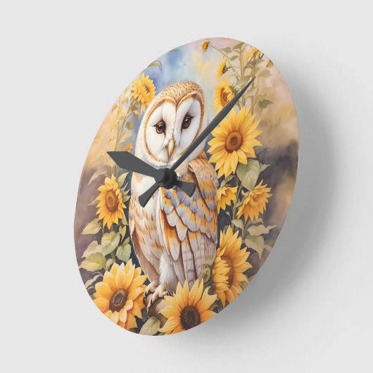 Mooie schuur uil en zonnebloemen ronde klok (Hoek)