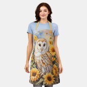 Mooie schuur uil en zonnebloemen schort (Gedragen)