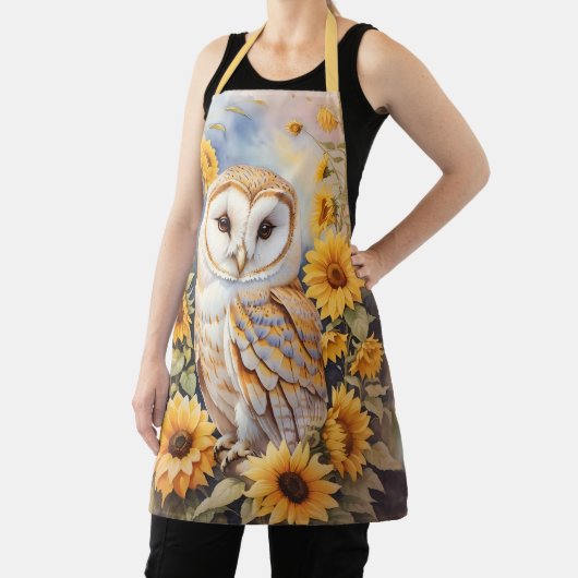 Mooie schuur uil en zonnebloemen schort (Insitu)