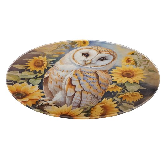 Mooie schuur uil en zonnebloemen snijplank (Hoek)