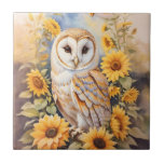 Mooie schuur uil en zonnebloemen tegeltje<br><div class="desc">Voeg een vleugje natuur-geïnspireerde schoonheid toe aan uw ruimte met deze keramische tegel met een prachtige kerkuil omringd door levendige zonnebloemen. Perfect voor gebruik als decoratief accent, backsplash of een unieke toevoeging aan uw interieur</div>