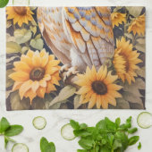 Mooie schuur uil en zonnebloemen theedoek (Gevouwen)