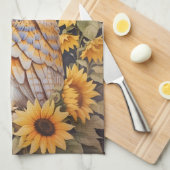 Mooie schuur uil en zonnebloemen theedoek (Quarter Fold)