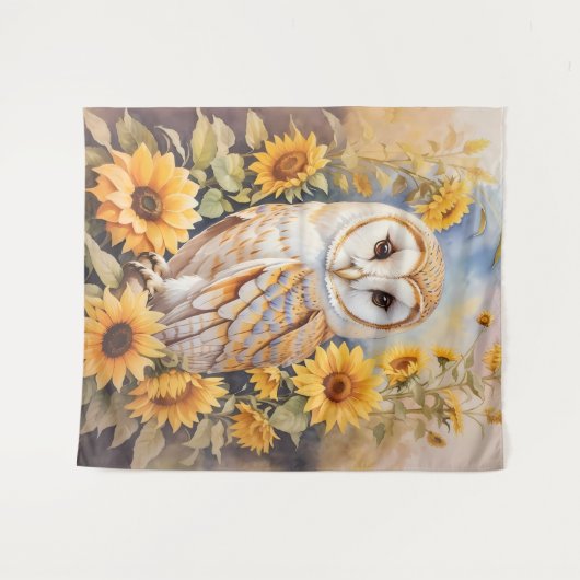 Mooie schuur uil en zonnebloemen wandkleed (Voorkant (horizontaal))