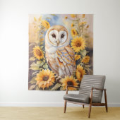 Mooie schuur uil en zonnebloemen wandkleed (In situ)