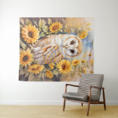 Mooie schuur uil en zonnebloemen wandkleed (In Situ (horizontaal))