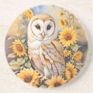 Mooie schuur uil en zonnebloemen zandsteen onderzetter