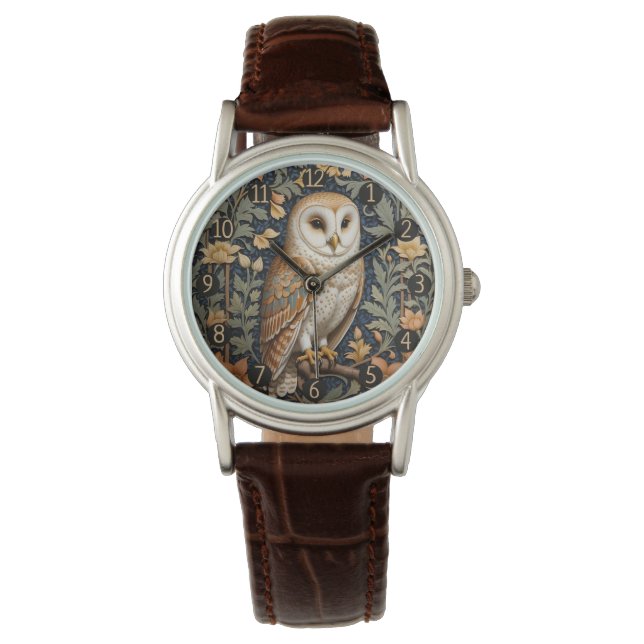 Mooie  schuur uil William Morris geïnspireerd Horloge (Voorkant)