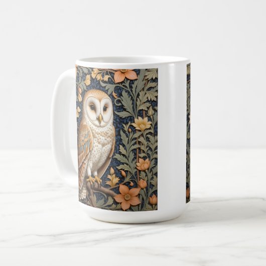 Mooie  schuur uil William Morris geïnspireerd Koffiemok (Voorkant links)