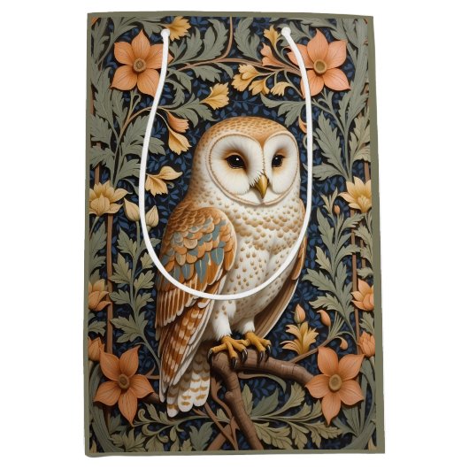 Mooie  schuur uil William Morris geïnspireerd Medium Cadeauzakje (Voorkant)