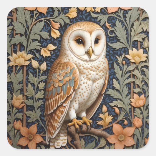 Mooie  schuur uil William Morris geïnspireerd Vierkante Sticker (Voorkant)