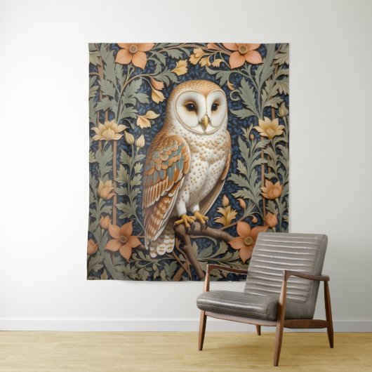 Mooie schuur uil William Morris geïnspireerd Wandkleed (In situ)