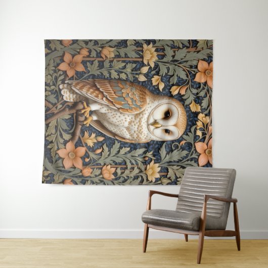 Mooie schuur uil William Morris geïnspireerd Wandkleed (In Situ (horizontaal))