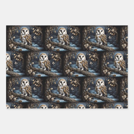 Mooie schuuruil op een tak inpakpapier vel (Voorkant 3)