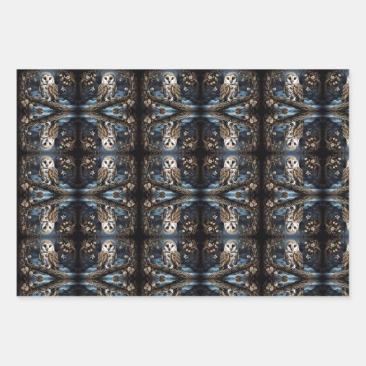 Mooie schuuruil op een tak inpakpapier vel (Voorkant 2)