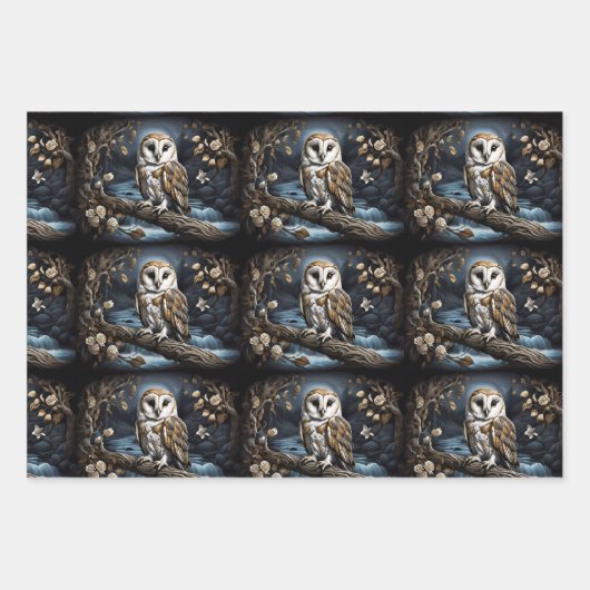 Mooie schuuruil op een tak inpakpapier vel (Voorkant)