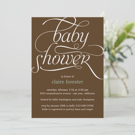 Mooie Script Baby shower Invitation (blauw) Kaart (Staand voorkant)