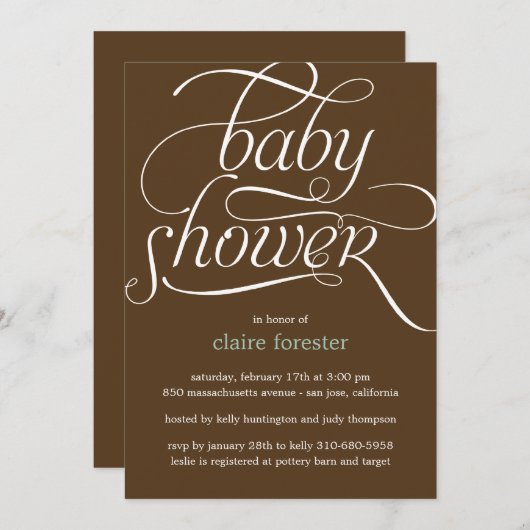 Mooie Script Baby shower Invitation (blauw) Kaart (Voorkant / Achterkant)