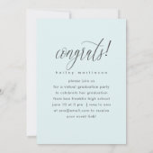 Mooie script blauwe virtuele afstudeerfeest foto aankondiging (Achterkant)