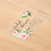 Mooie Script Blush Bloemachtige Bruiloftsborrel Acryl Uitnodigingen (Laagn)
