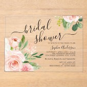 Mooie Script Blush Bloemachtige Bruiloftsborrel Acryl Uitnodigingen (Voorkant)