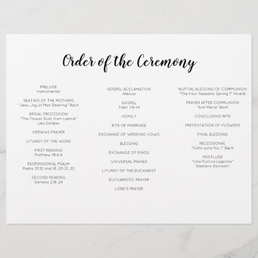 Mooie Script Drie-Voudig Huwelijksprogramma (Achterkant)