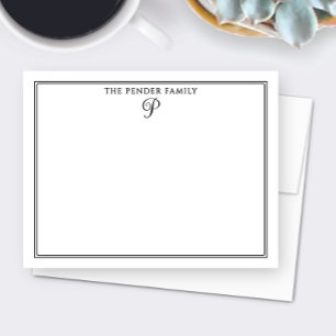 Mooie Script Familie Initiaal Monogram Briefpapier Notitiekaartje