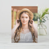 Mooie Script Foto Afstudeer Dankjewel Aankondiging (Staand voorkant)