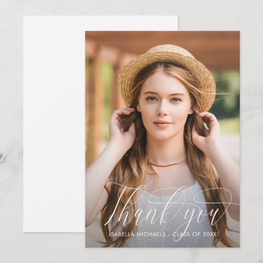 Mooie Script Foto Afstudeer Dankjewel Aankondiging (Voorkant / Achterkant)