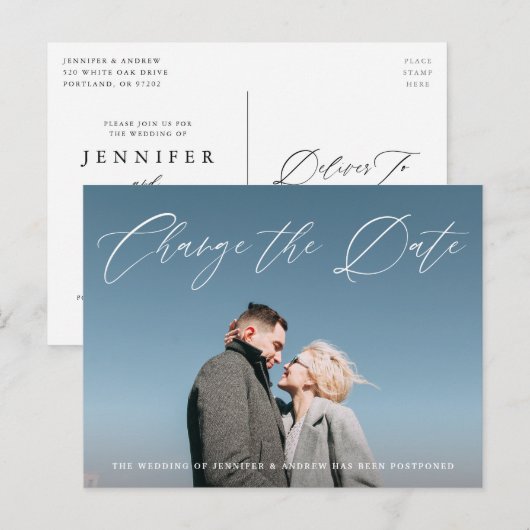 Mooie Script Foto Datum Wijzigen Aankondigingskaart (Voorkant / Achterkant)