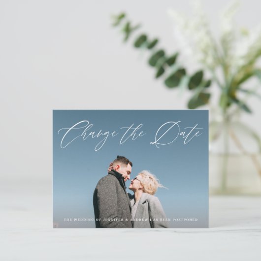 Mooie Script Foto Datum Wijzigen Aankondigingskaart (Staand voorkant)